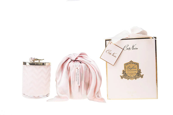 Côte Noire Herringbone Candle With Scarf  - Pink - Pink Rose Lid