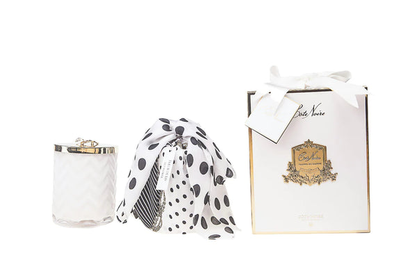Côte Noire Herringbone Candle With Scarf - White - Lilly Flower Lid
