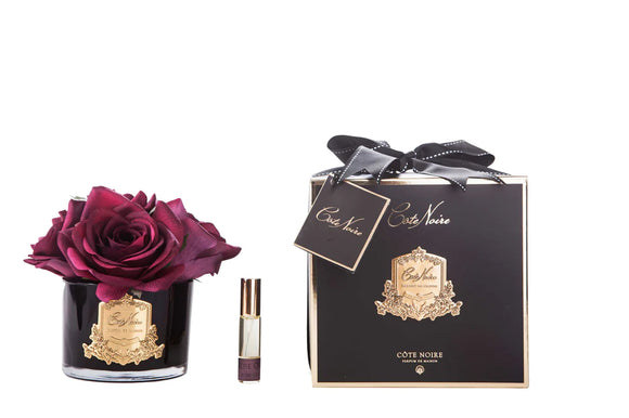Côte Noire Perfumed Natural Touch 5 Roses - Carmine Red - Black Glass